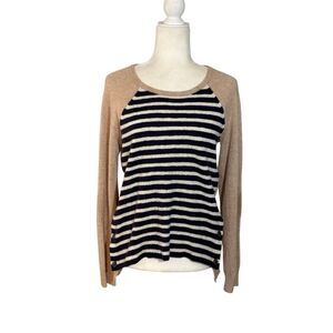 J. Crew side button elbow patch wool blend striped front sweater - M